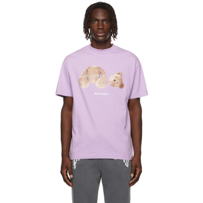 Palm Angels Mens Lilac Brown Bear-print Crewneck Cotton-jersey T-shirt Xl In Purple