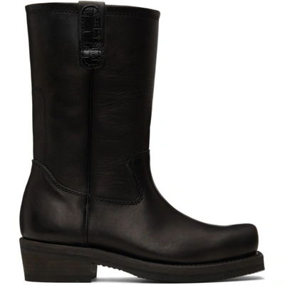 Our Legacy Leather Flat Toe Biker Boots In Black