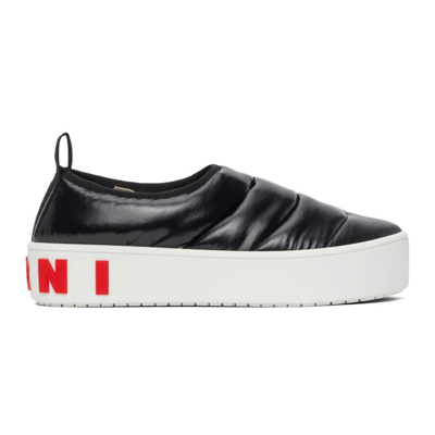 Marni Paw Quilted Nylon Slip-on Sneakers In Black