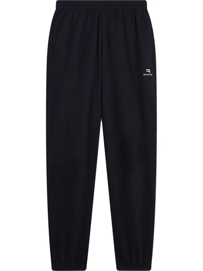 Balenciaga Logo Print Cotton Jersey Sweatpants In Black
