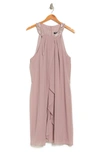 Slny Braid Beaded Neck Chiffon Cascade Ruffle Dress In Cashmere