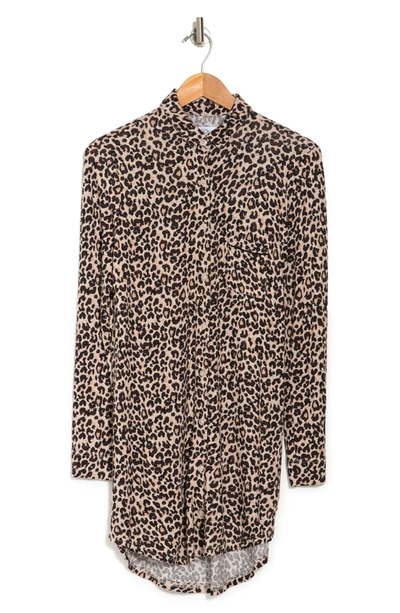 Nordstrom Rack Tranquility Button Front Nightshirt In Beige Morn Animal Splash