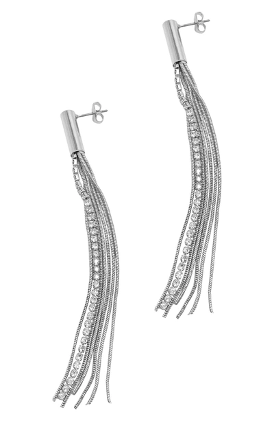 Adornia White Rhodium Plated Swarovski Crystal Chain Tassel Drop Earrings In Yellow