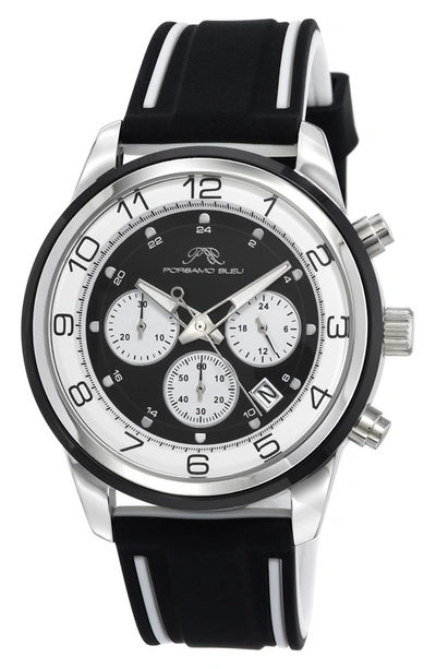 Porsamo Bleu Arthur Chronograph Silicone Strap Watch, 44mm In Black/white