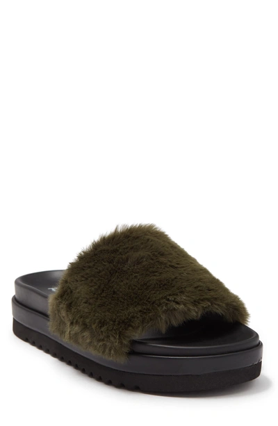 Abound Jane Faux Fur Platform Slide Sandal In Olive Green