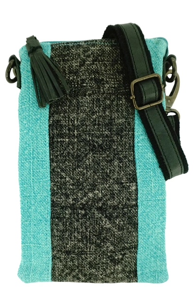 Vintage Addiction Two-tone Crossbody Bag W/ Leather Trim In Charcoal/turquoise