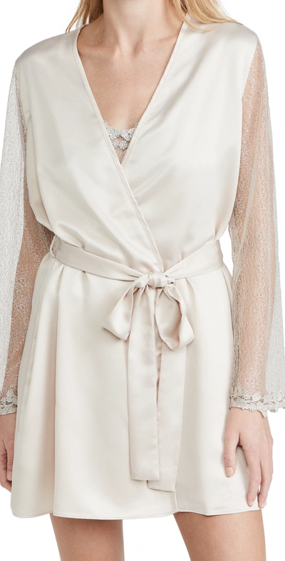 Flora Nikrooz Showstopper Charmeuse Robe With Lace Champagne