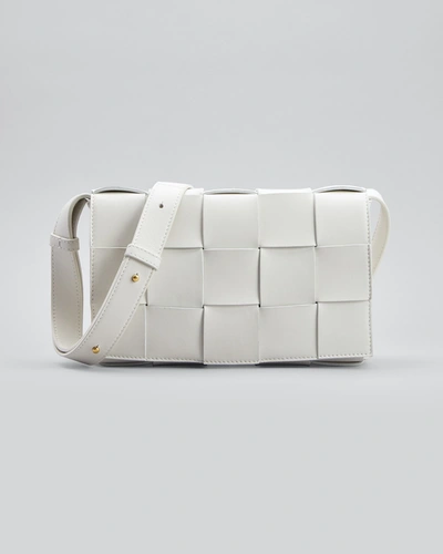 Bottega Veneta Cassette Woven Napa Crossbody Bag In White