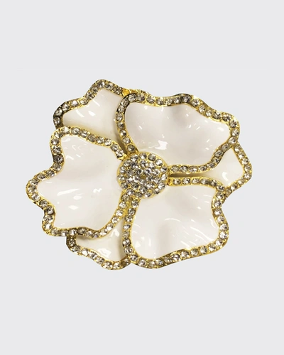 Nomi K White Flower Napkin Rings With Crystal Border, Set Of 4