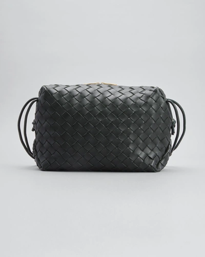 Bottega Veneta Loop Intrecciato Leather Crossbody Bag In Black/gold