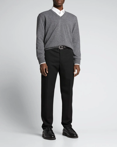 Bergdorf Goodman Men's Classic 12gg Cashmere V-neck Sweater In Gray Medium