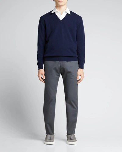 Bergdorf Goodman Men's Classic 12gg Cashmere V-neck Sweater In Dark Blue