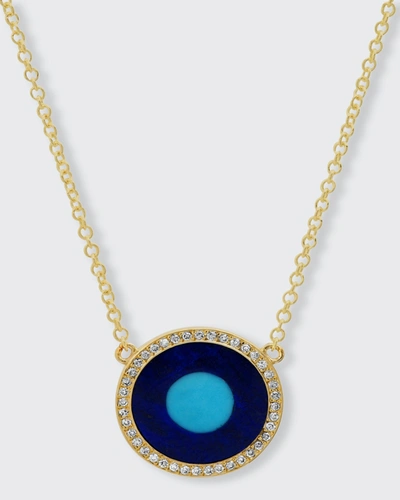 Jennifer Meyer Mini Lapis With Turquoise Inlay Evil Eye Necklace With Diamonds In Yg