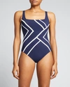 Gottex Mirage Chevron One-piece Swimsuit In Navywhite