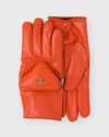 Prada Men's Fashion Show Leather Gloves With Pocket In F0049 Arancio