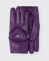 Prada Men's Fashion Show Leather Gloves With Pocket In F0106 Ciclamino