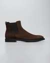 Tod's Round Toe Suede Chelsea Boots With Elastic Side Panels In Dk Brown