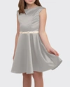 Un Deux Trois Kids' Girl's Fit-and-flare Belted Dress In Silver