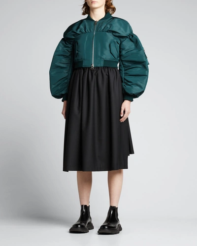 Alexander Mcqueen Cropped Gathered-faille Bomber Jacket In Green