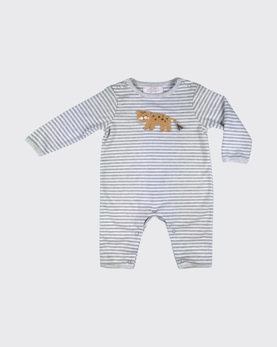 Albetta Babies' Kid's Cecile Striped Crochet Cheetah Coverall In Gray