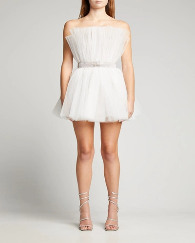 Bronx And Banco Anna Strapless Pleated Tulle Mini Dress In White