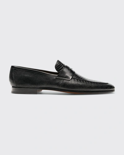 Magnanni Men's Vincente Lizard Penny Loafers In Black