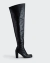 Bottega Veneta Leather Square Toe Over-the-knee Boots In Black