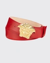 Versace Leather Medusa-buckle Belt In Black- Gol