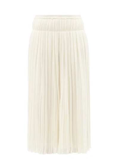 Chloé + Net Sustain Asymmetric Pleated Wool-gauze Midi Skirt In White