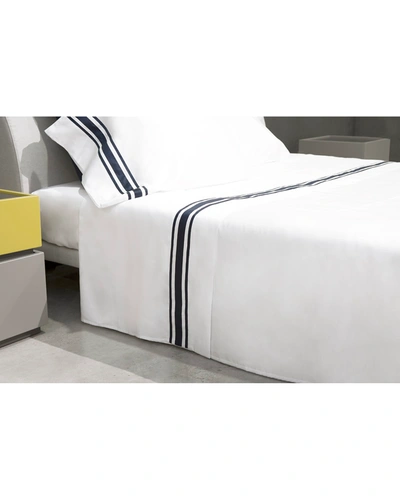 Signoria Firenze Tivoli King Flat Sheet In White/dark Blue