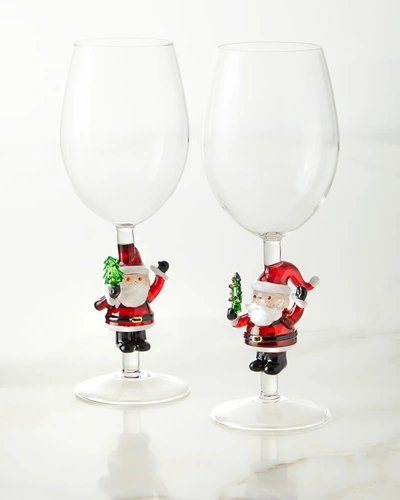 Neiman Marcus Figural Santa Wine Glasses, Set Of 2