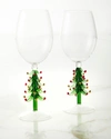Neiman Marcus Figural Christmas Tree Wine Glasses, Set Of 2