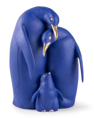 Lladrò Penguin Family Handmade Figurine In Blue