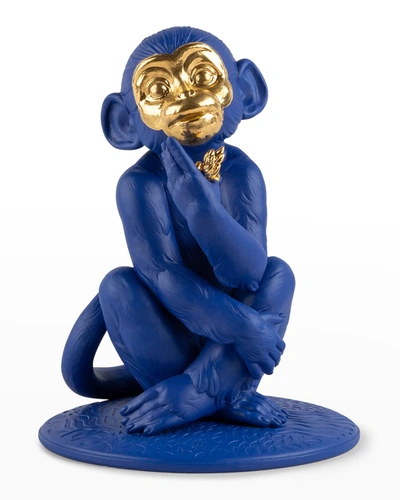 Lladrò Little Monkey, Blue/gold - Exclusive Premiere In Blue Gold