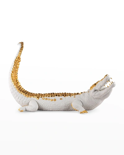 Lladrò Exclusive Limited Edition Crocodile, White/gold