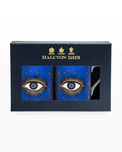 Halcyon Days Evil Eye 2-piece Bone China Mug Set In Cobalt Blue