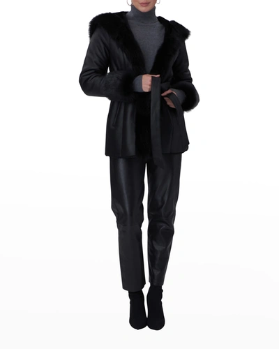 Gorski Hooded Toscana Shearling Jacket In Black