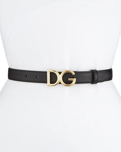 Dolce & Gabbana Leather Belt W/ Logo Buckle In Black