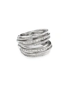 David Yurman Sterling Silver Crossover Wide Ring With Diamonds, 7 In Diamond