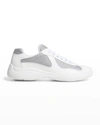 Prada Men's America's Cup Patent Leather Patchwork Sneakers In White/silver