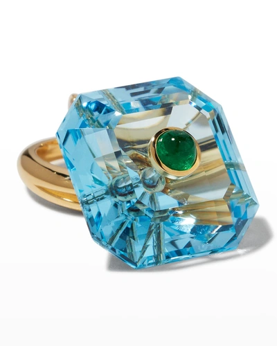 Prince Dimitri Jewelry 18k Yellow Gold Sky Blue Topaz Ring With Diamonds