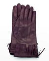 Portolano Cashmere-lined Fringe Napa Gloves In Aubergine