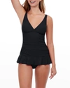 Profile By Gottex Ribbons D-cup Textured Wide Strap One Piece Swimsuit In Black In Black
