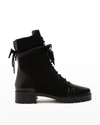 Alexandre Birman Clarita Quilted Suede And Leather Combat Boots In Black