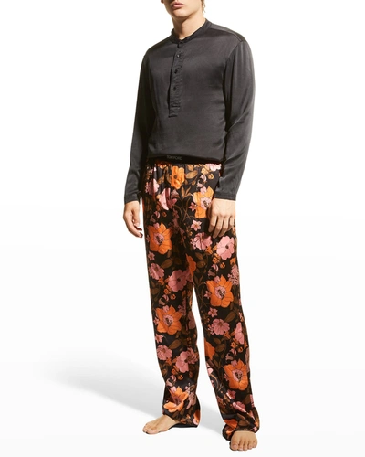 Tom Ford Floral Print Stretch Silk Pajama Pants In Antique Pink