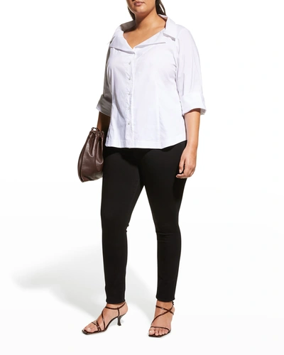Finley Plus Size Portrait-collar Solid Poplin Shirt In White