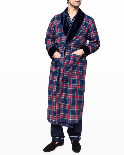 Petite Plume Men's Windsor Tartan Plaid Long Robe In Navy