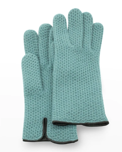 Portolano Honeycomb Stitched Cashmere Gloves In Stormy Sea/teak