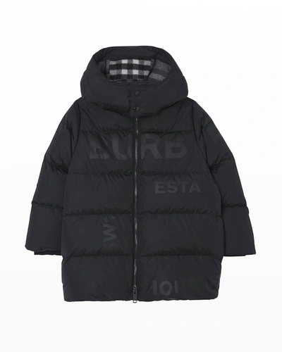 Burberry Kids' Boy's Barnie Tonal Logo Quilted Parka In Black