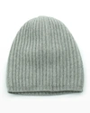 Portolano Slouchy Ribbed Cashmere Beanie In Lt Ht Grey